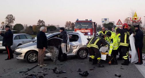 un'immagine dell'incidente di oggi pomeriggio a Oderzo